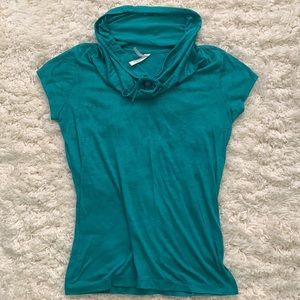 Y2k Garage Turquoise Spacedye Cowl Neck Tee